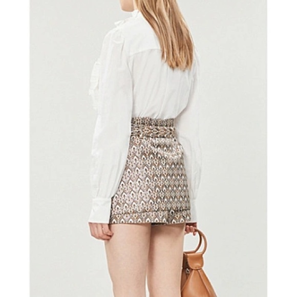 WOMENS GOLD IMPERIO METALLIC JACQUARD-PATTERN WOVEN SHORTS - Picture 3 of 7